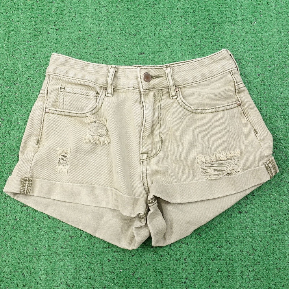 BULLHEAD HIGH-RISE‎ SHORT GREEN DISTRESSED DENIM JEAN SHORTS WOMENS SIZE 24